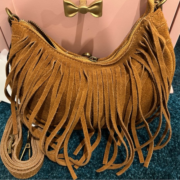 marlon Handbags - Suede Fringe Crossbody Bag in Tan